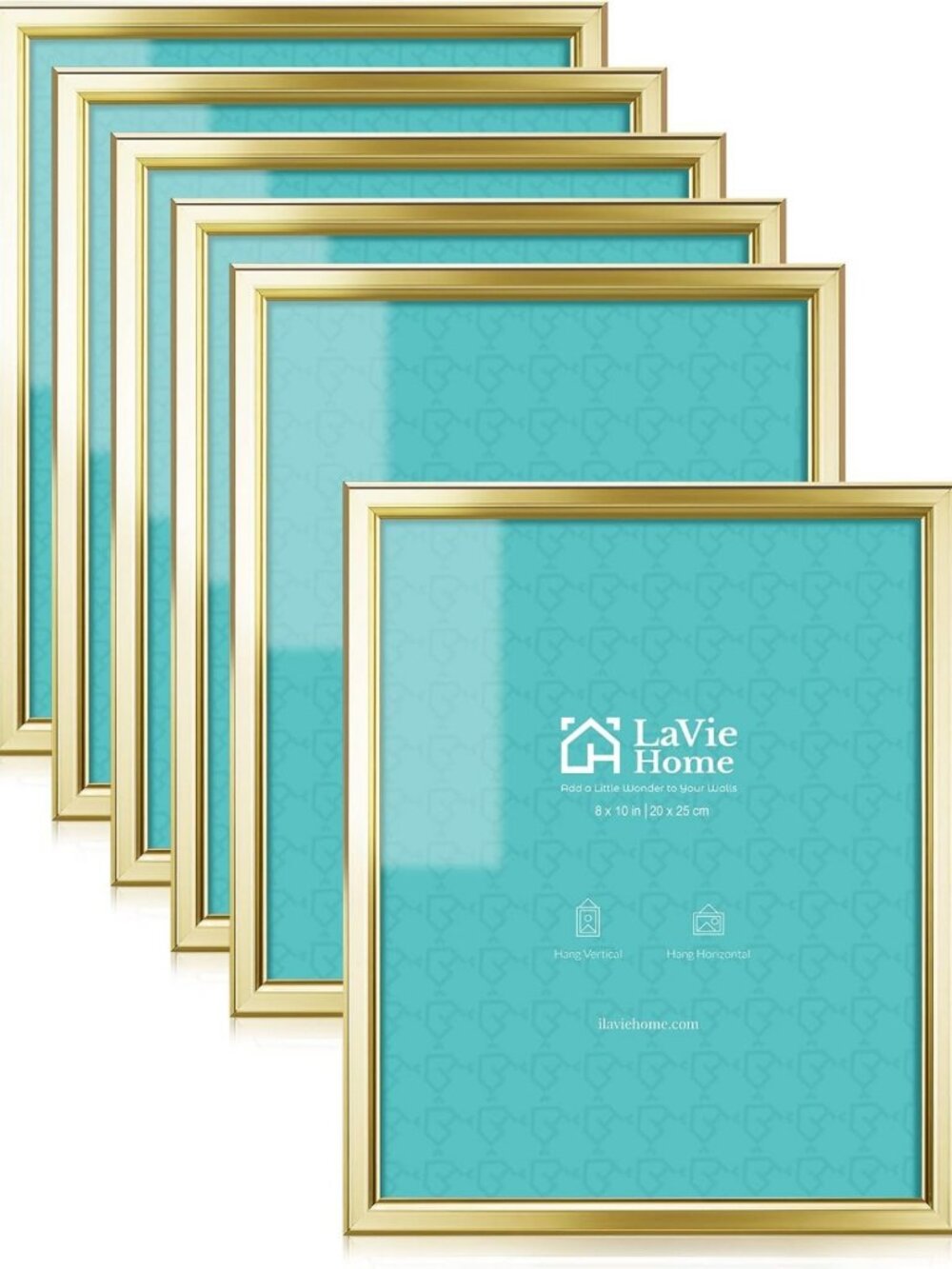 Elegant Gold 8x10 Picture Frames Set of 6 | High Definition Glass for Wall
